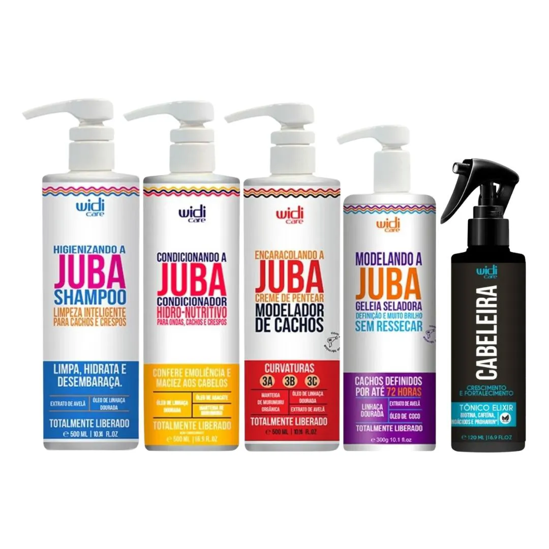 KIT WIDI CARE JUBA 4 ITENS + TôNICO ELIXIR SPRAY CABELEIRA