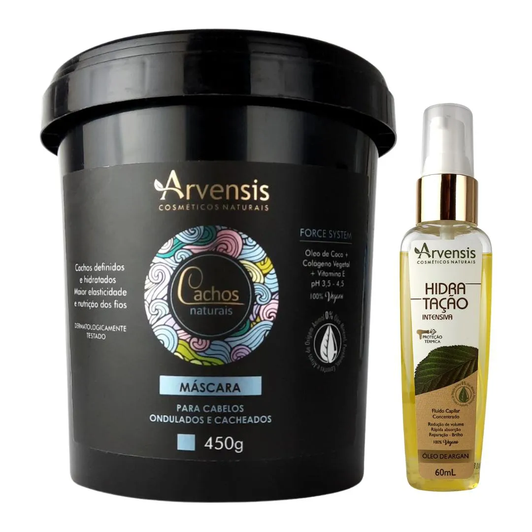 KIT ARVENSIS CACHOS MASCARA ONDULADOS 450G + ÓLEO DE ARGAN