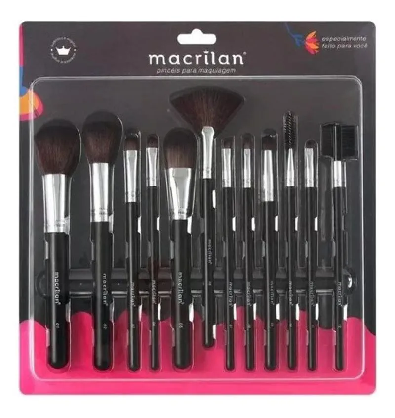 KIT COMPLETO COM 12 PINCéIS PARA MAQUIAGEM KP9-1A MACRILAN Preto