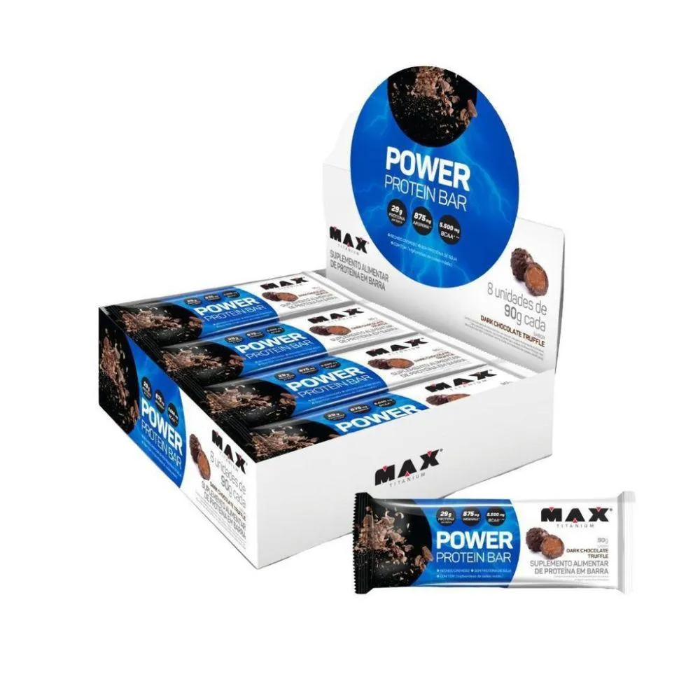 POWER PROTEIN BAR CAIXA COM 8 UNIDADES (720G) - SABOR: DARK CHOCOLATE TRUFFLE