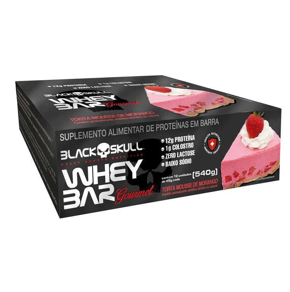 WHEY BAR GOURMET (CAIXA 12 UNID. 45G) - SABOR: TORTA MOUSSE DE MORANGO