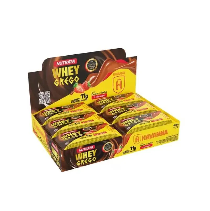 WHEY GREGO BAR CAIXA COM 12 UNIDADES (480G) - SABOR: DULCE DE LECHE E MORANGO