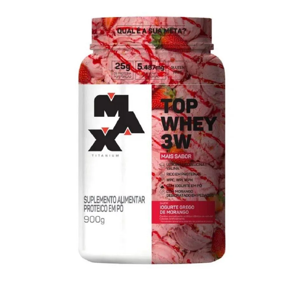 TOP WHEY 3W (900G) - SABOR: MAIS SABOR - IOGURTE GREGO DE MORANGO