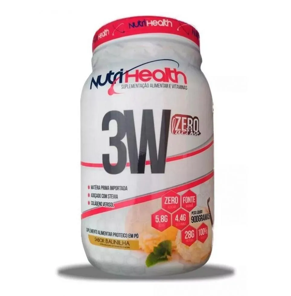 WHEY 3W ZERO LACTOSE (900G) - SABOR: BAUNILHA