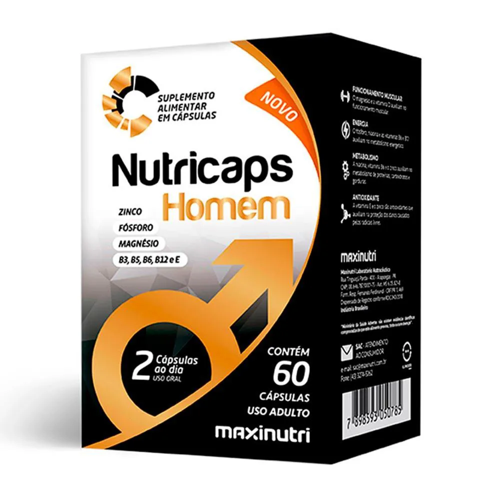 NUTRICAPS HOMEM VITAMíNICO MAGNéSIO + ZINCO 60 CAPS MAXINUTRI