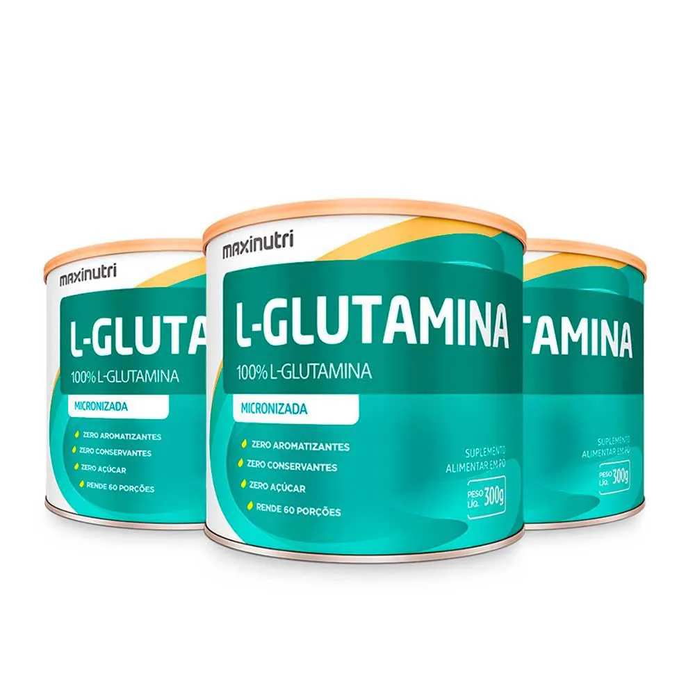 KIT 3 AMINOáCIDO L-GLUTAMINA 300G 100% PURA MAXINUTRI