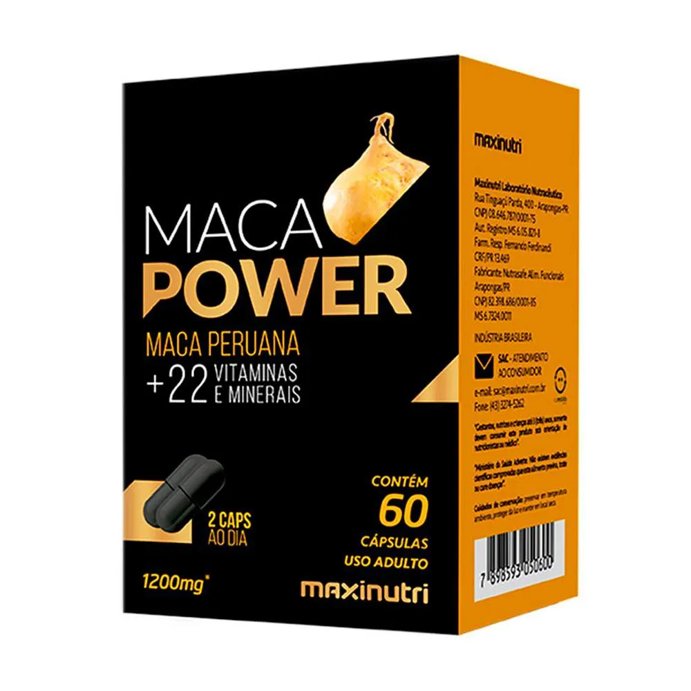 MACA POWER 1200MG VITAMINAS E MINERAIS 60 CAPS MAXINUTRI