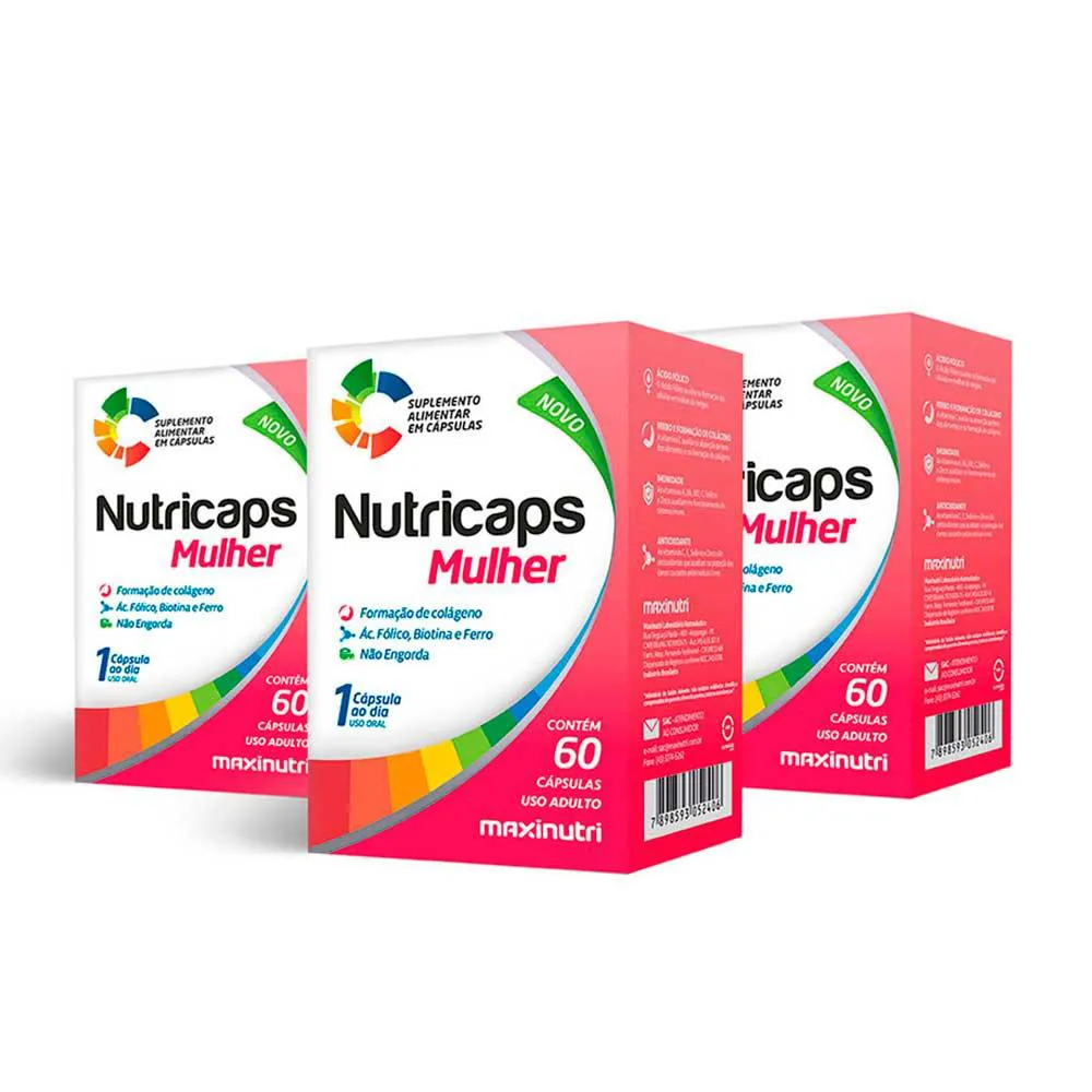 KIT 3 NUTRICAPS MULHER POLIVITAMINICO COMPLETO 60 CAPSULAS MAXINUTRI