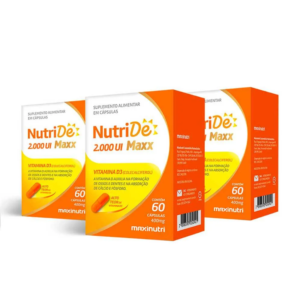 KIT 3 NUTRIDE VITAMINA D 2.000 UI 60 CAPSULAS MAXINUTRI