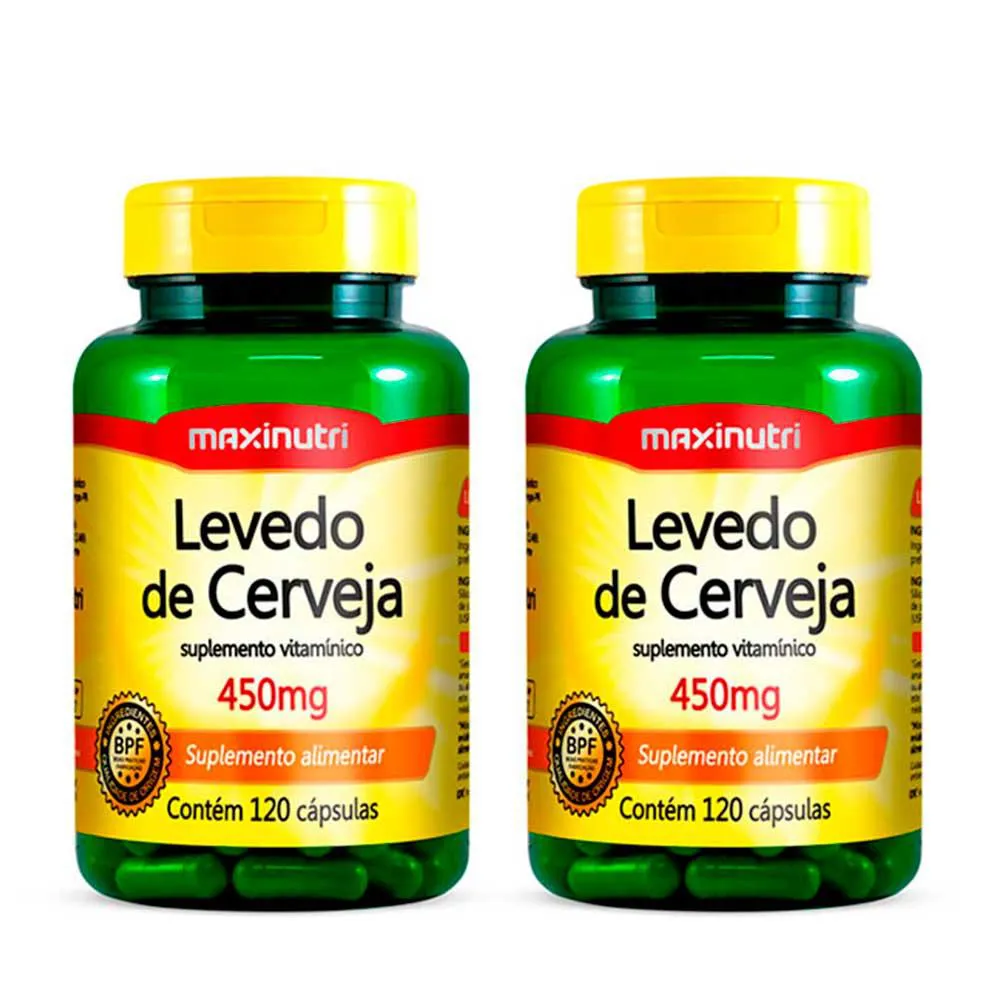 KIT 2 LEVEDO DE CERVEJA 450MG 120 CáPSULAS MAXINUTRI