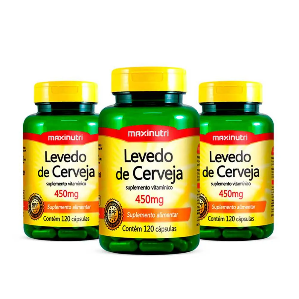 KIT 3 LEVEDO DE CERVEJA 450MG 120 CáPSULAS MAXINUTRI