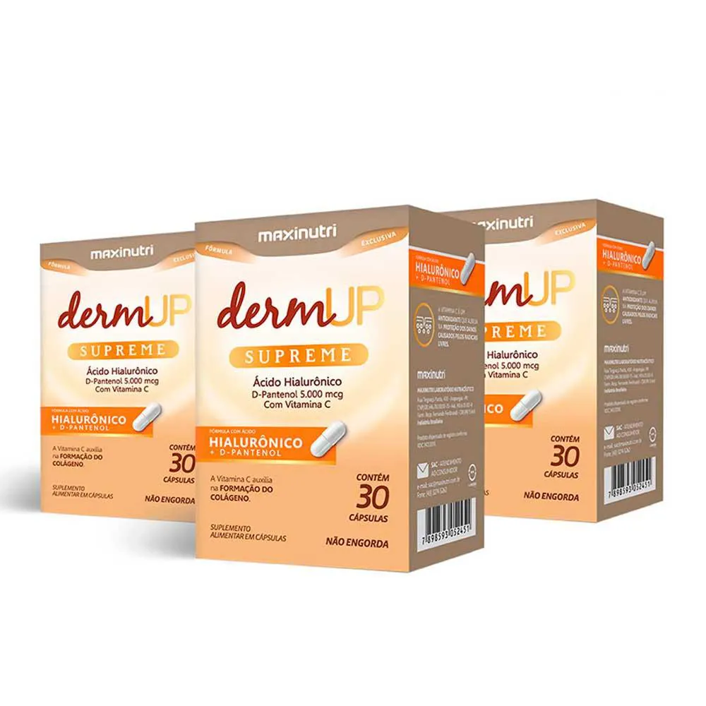 KIT 3 DERMUP SUPREME ACIDO HIALURôNICO D-PANTENOL 30 CAPS MAXINUTRI