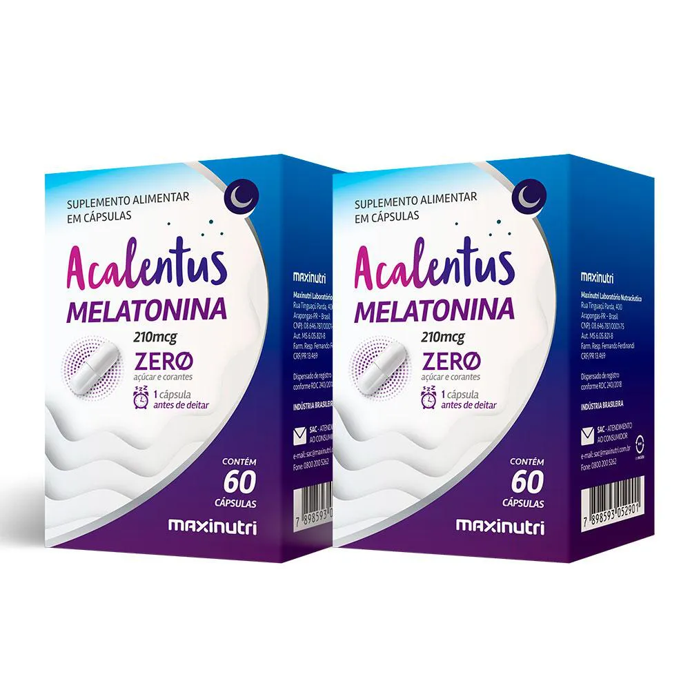 KIT 2 MELATONINA ZERO AçúCAR 210MCG 60 CáPULAS MAXINUTRI