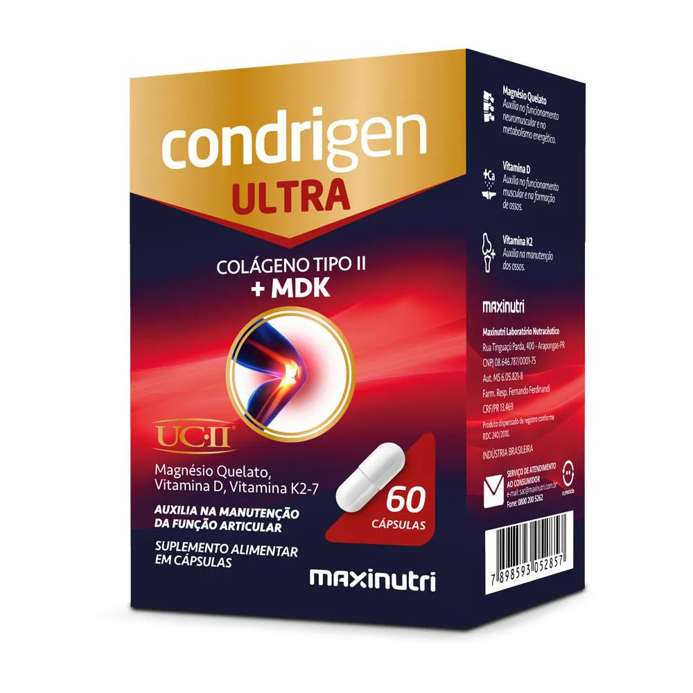 CONDRIGEN ULTRA COLáGENO NãO HIDROLISADO TIPO 2 + MDK 60 CáPS MAXINUTRI