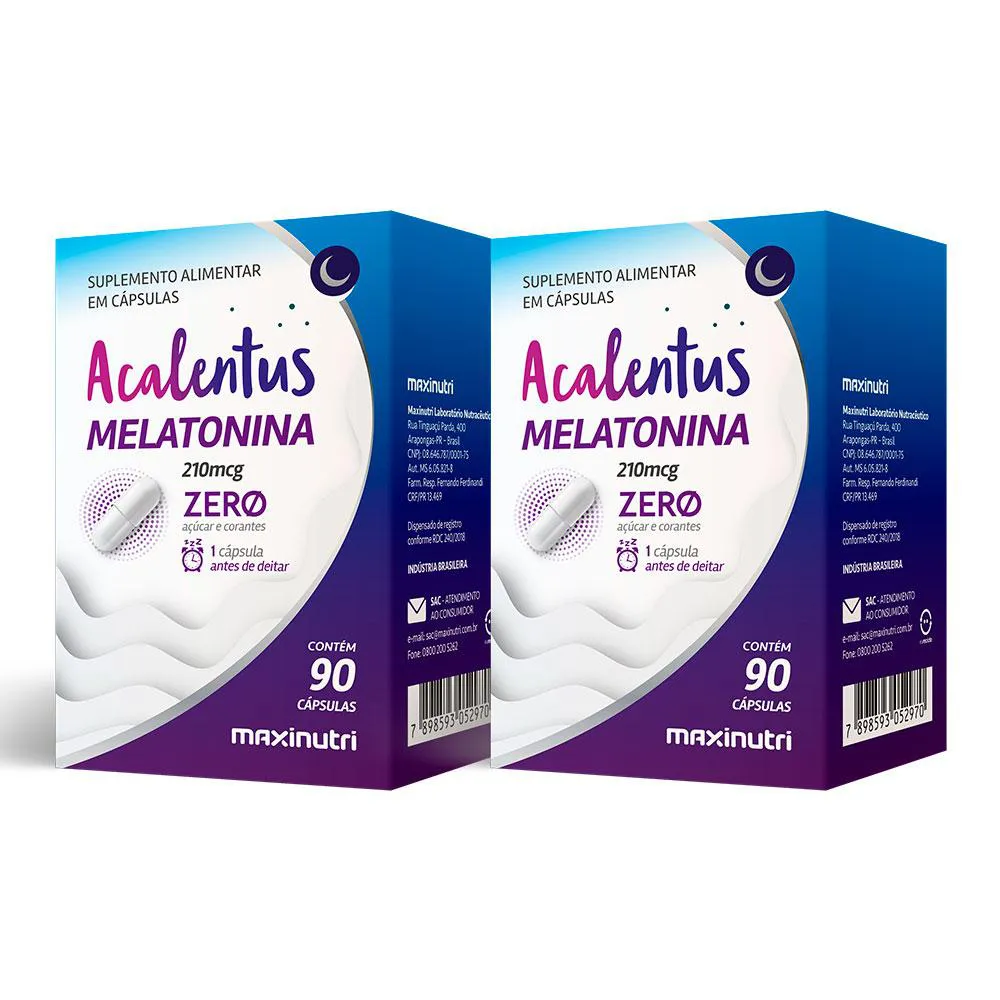 KIT 2 MELATONINA ZERO AçúCAR 210MCG 90 CáPSULAS MAXINUTRI