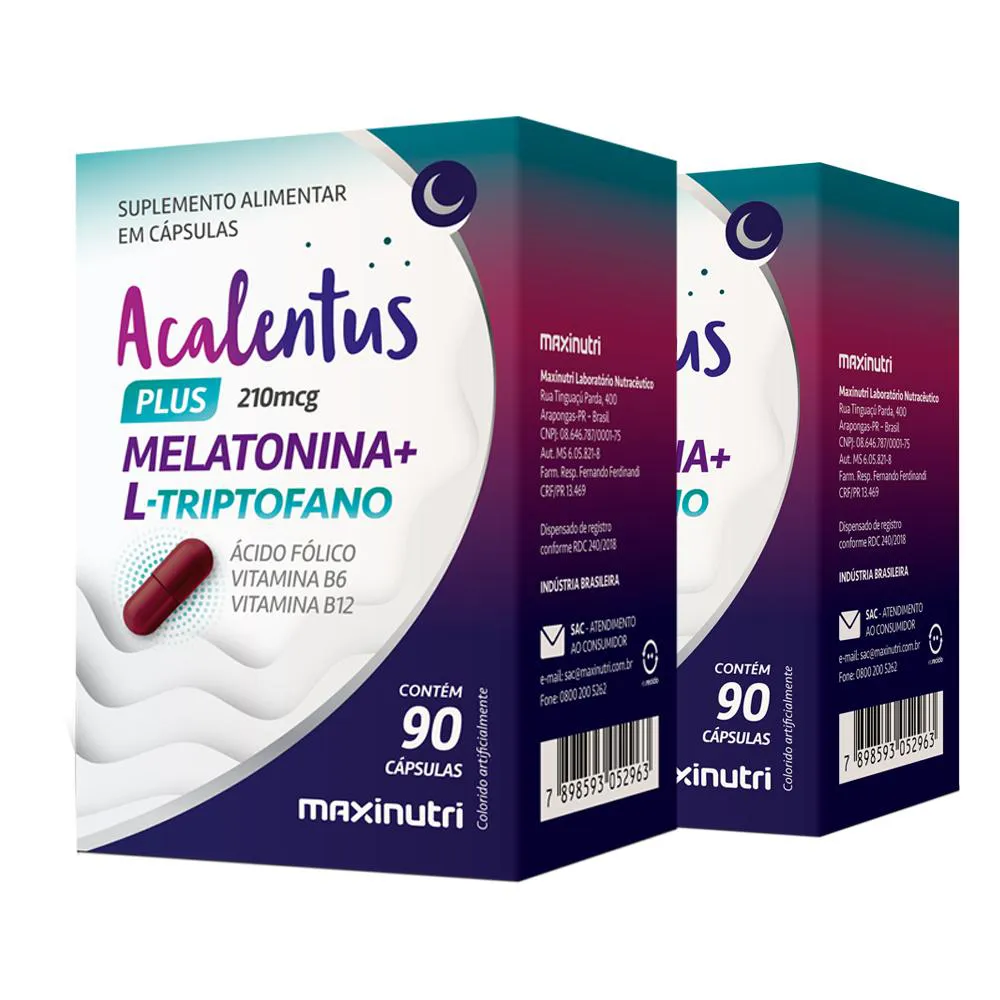 KIT 2 ACALENTUS PLUS MELATONINA + L TRIPTOFANO 90 CáPS MAXINUTRI
