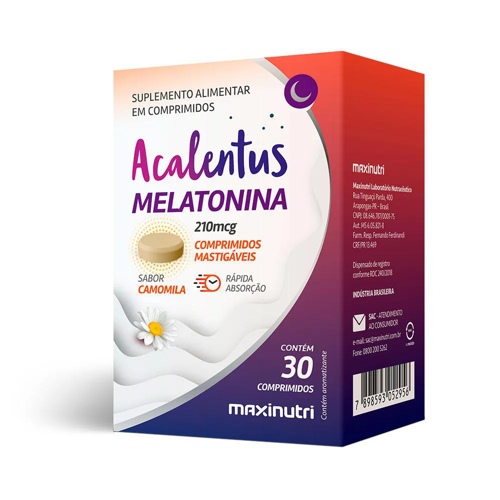 ACALENTUS MELATONINA + CAMOMILA MASTIGáVEL 30 COMPRIMIDOS MAXINUTRI