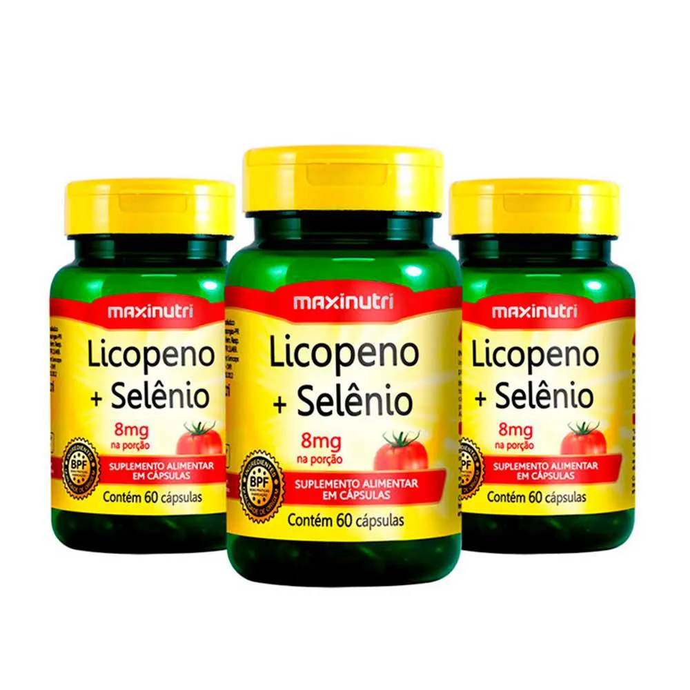 KIT 3 LICOPENO + SELêNIO ANTI OX 500MG 60 CAPSULAS MAXINUTRI