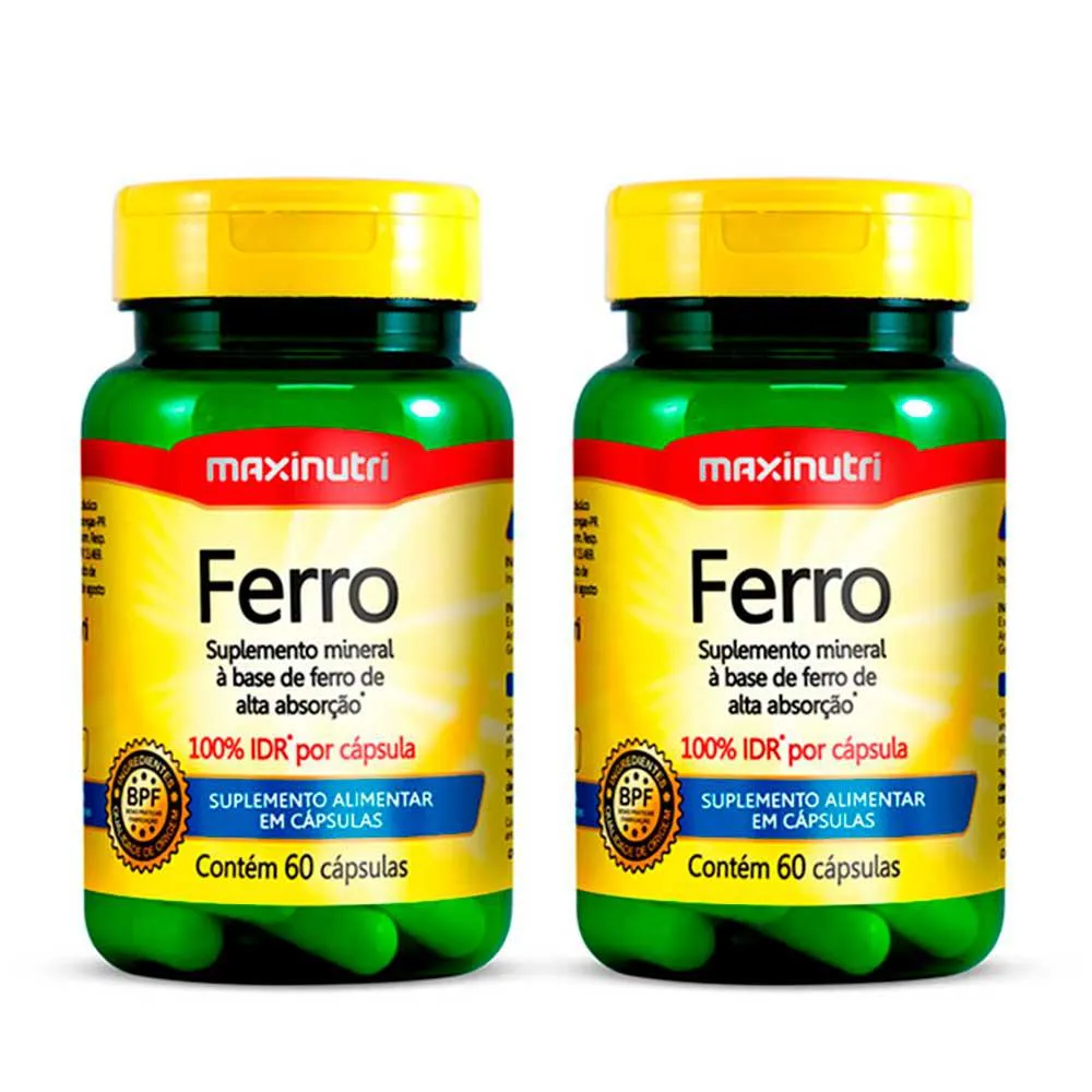 KIT 2 FERRO 100% IDR COM 60 CáPSULAS MAXINUTRI