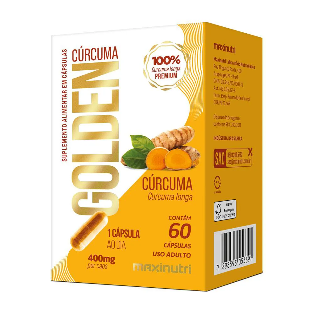 CúRCUMA GOLDEN 400MG CúRCUMA LONGA 60 CáPSULAS MAXINUTRI