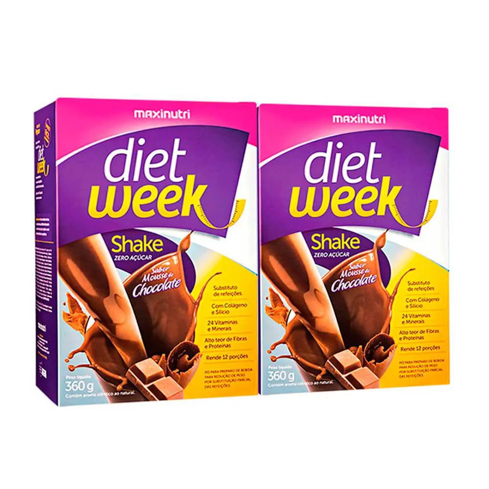 KIT 2 DIET WEEK SHAKE MOUSSE DE CHOCOLATE 360G MAXINUTRI