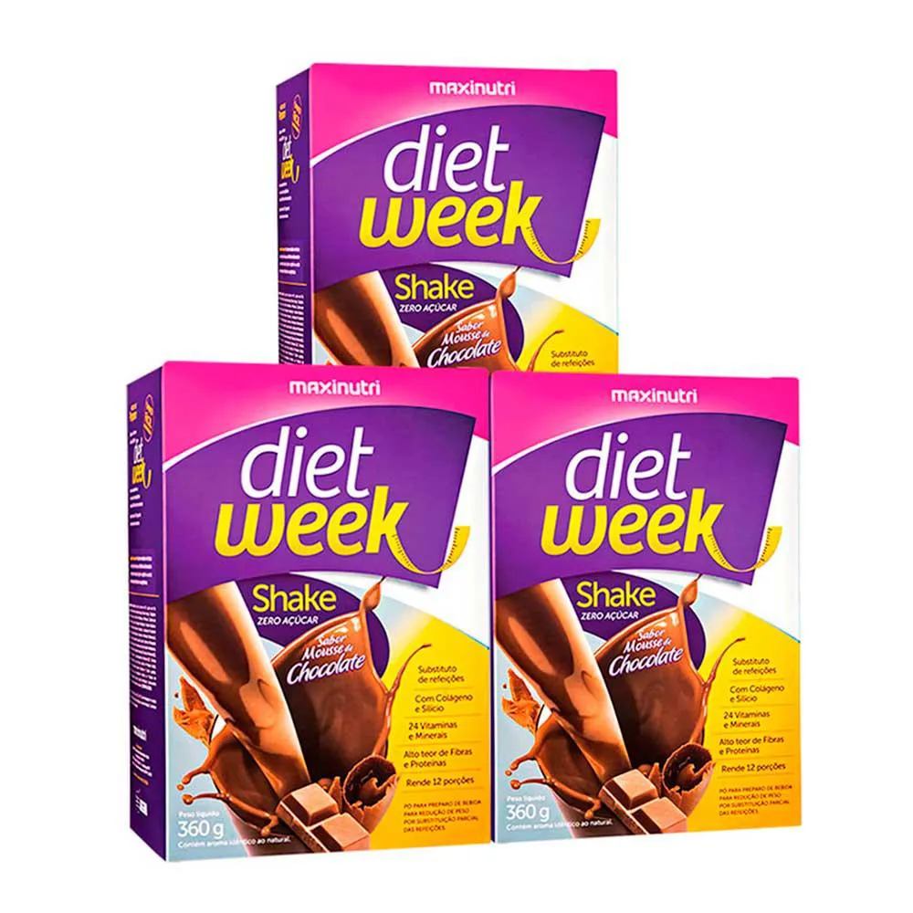 KIT 3 DIET WEEK SHAKE MOUSSE DE CHOCOLATE 360G MAXINUTRI