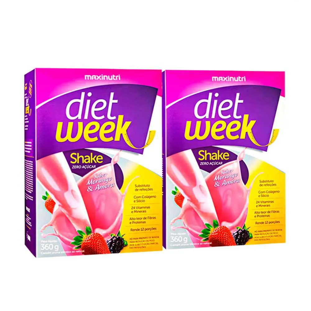 KIT 2 DIET WEEK SHAKE MORANGO E AMORA 360G MAXINUTRI