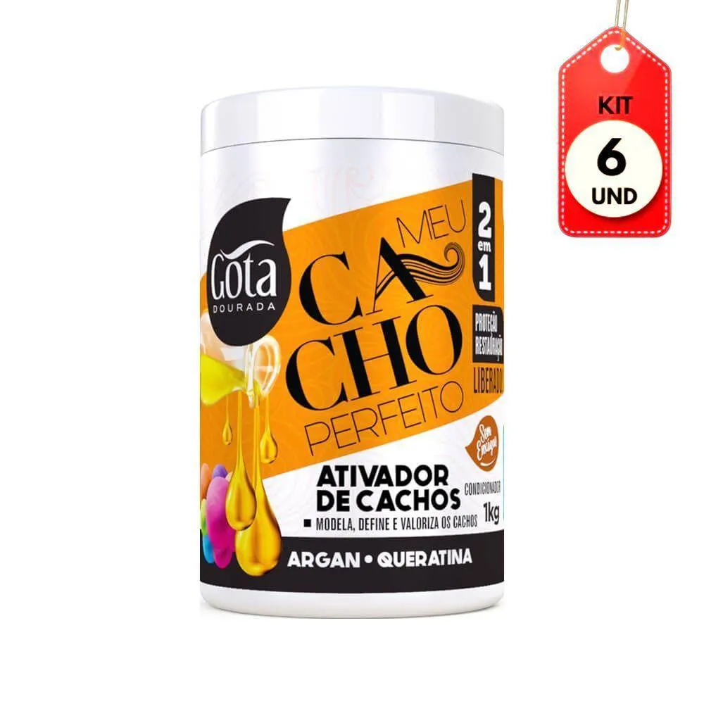 KIT C-06 GOTA DOURADA CACHO PERFEITO ARGAN QUERATINA ATIVADOR 1KG