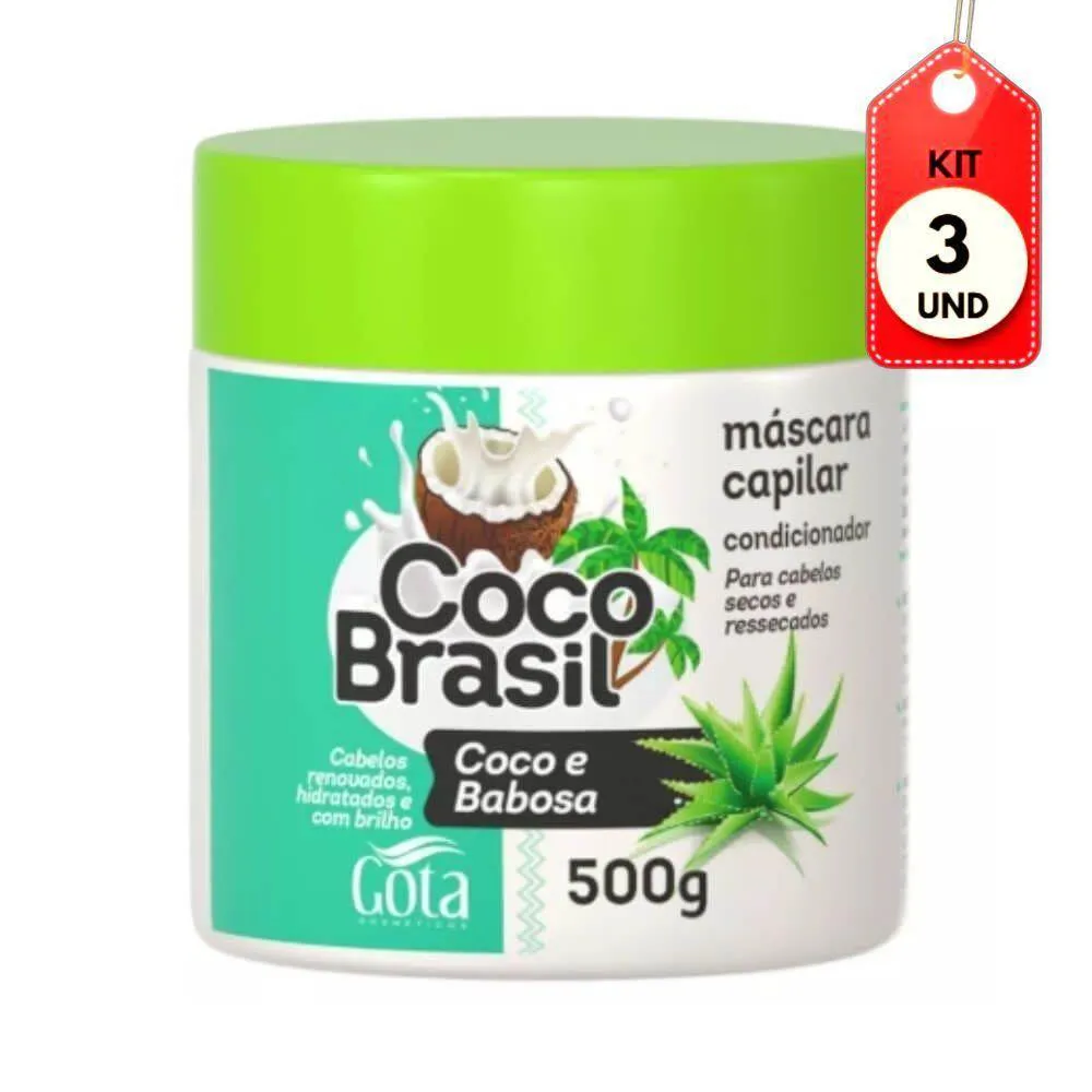 KIT C/03 GOTA DOURADA MáSCARA CAPILAR COCO E BABOSA 500ML