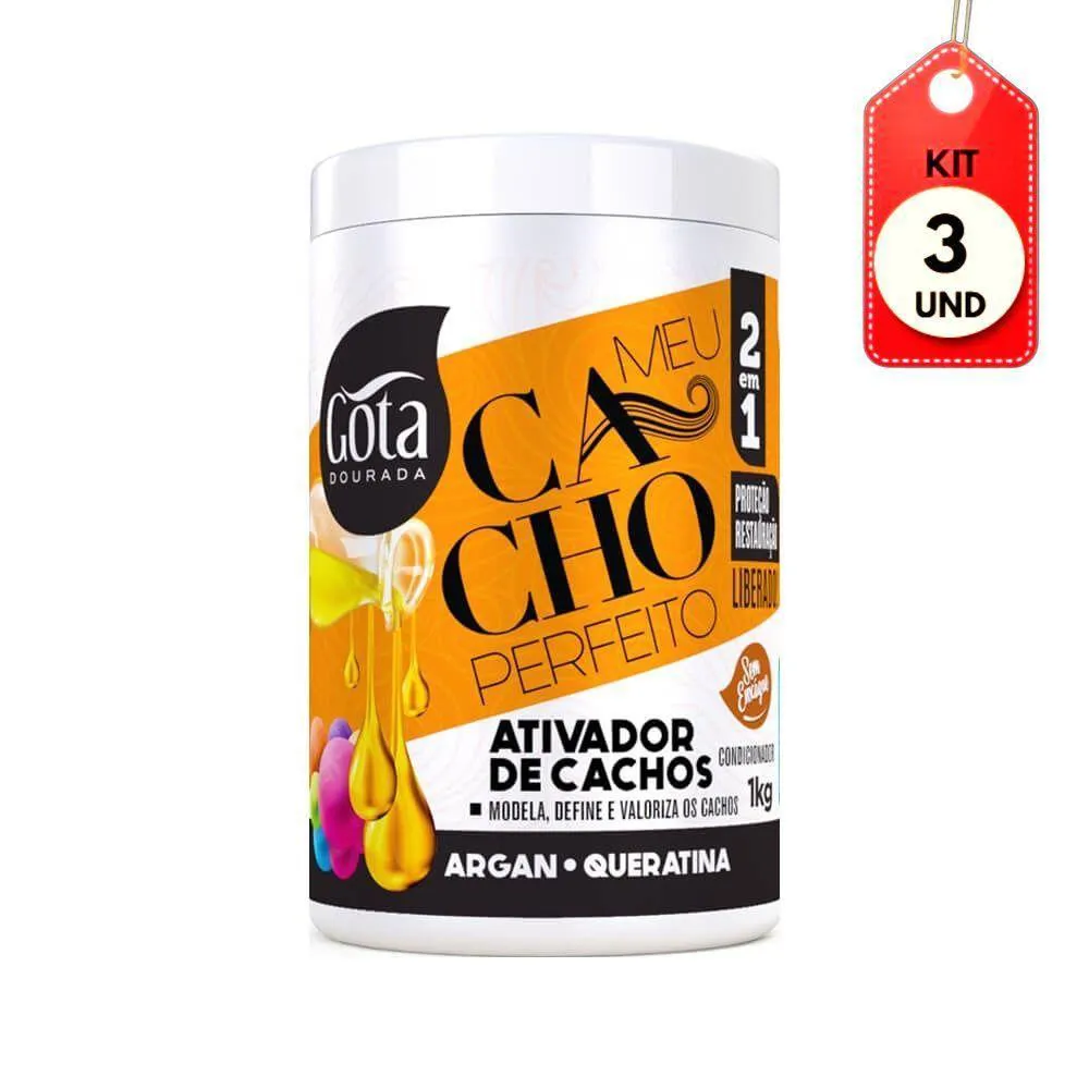 KIT C-03 GOTA DOURADA CACHO PERFEITO ARGAN QUERATINA ATIVADOR 1KG