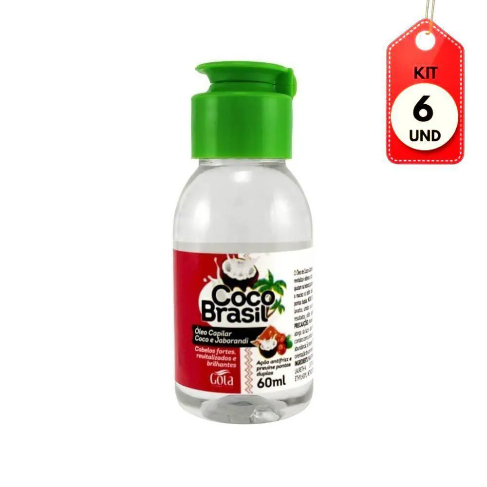 KIT C/06 GOTA DOURADA COCO BRASIL óLEO CAPILAR JABORANDI 60ML
