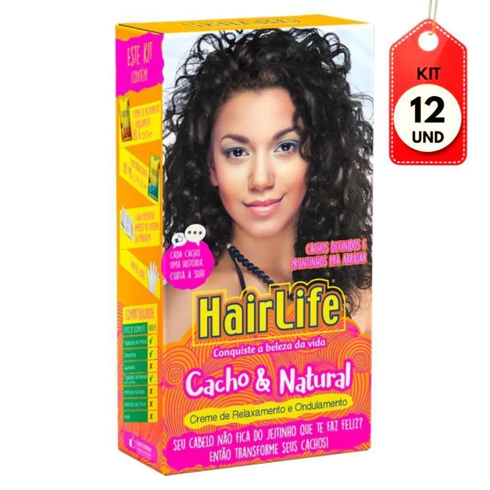 KIT C-12 HAIRLIFE CACHOS & NATURAL CREME PARA ENCACHEAMENTO 180G