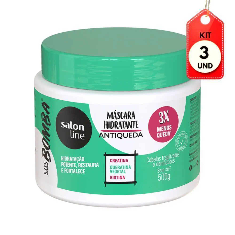 KIT C/03 SALON LINE SOS BOMBA ANTIQUEDA MáSCARA CAPILAR 500G