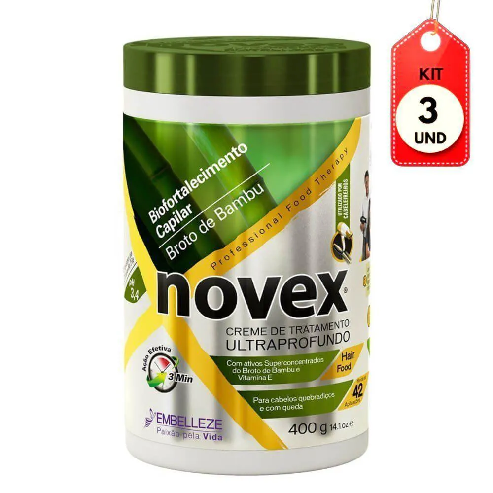 KIT C/03 NOVEX BROTO DE BAMBU CREME DE TRATAMENTO 400G