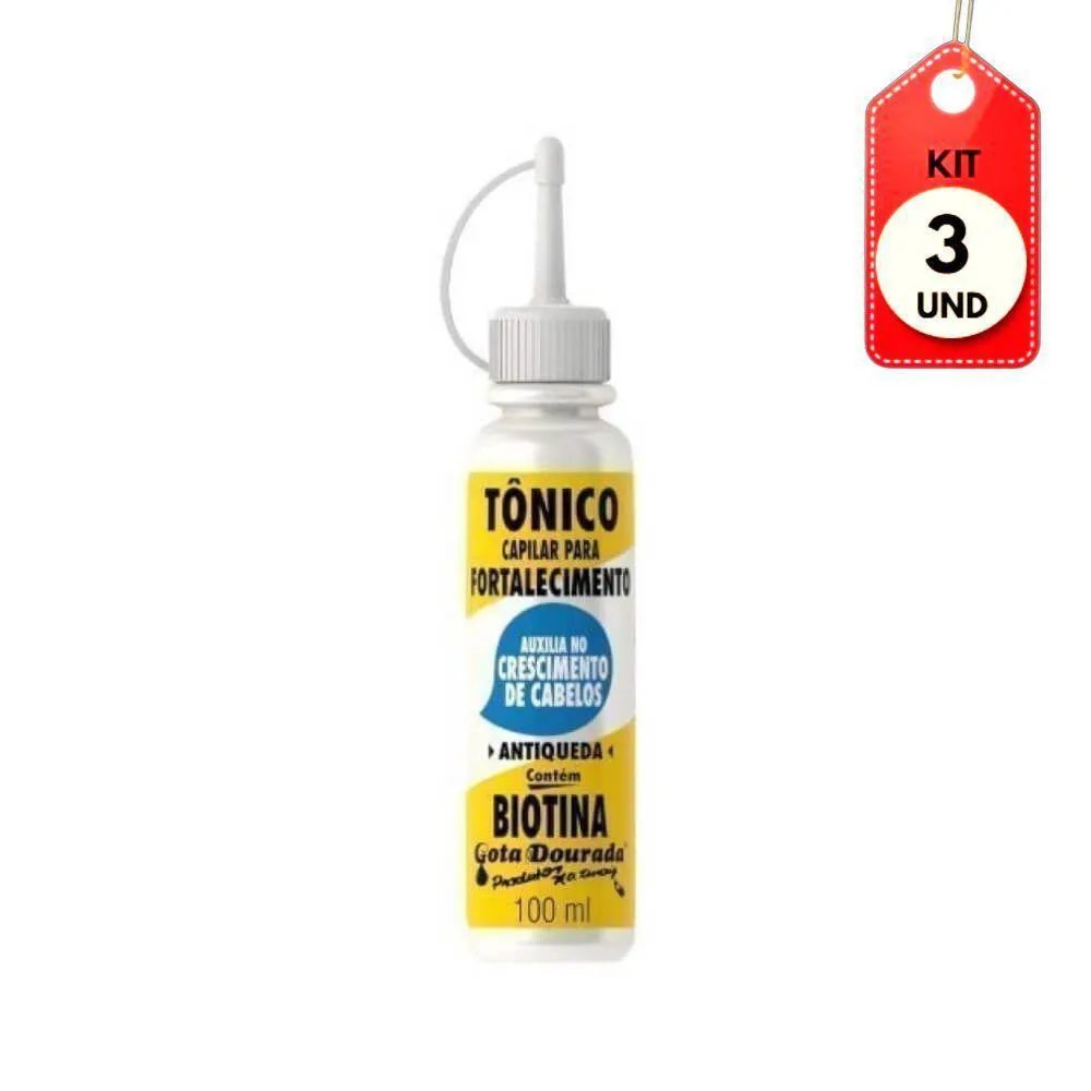 KIT C/03 GOTA DOURADA BIOTINA TôNICO FORTALECEDOR 100ML