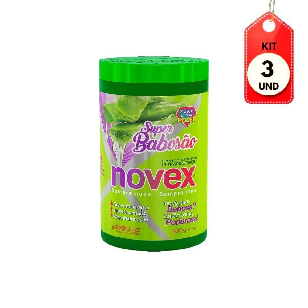 KIT C/03 NOVEX SUPER BABOSãO CREME DE TRATAMENTO 400G