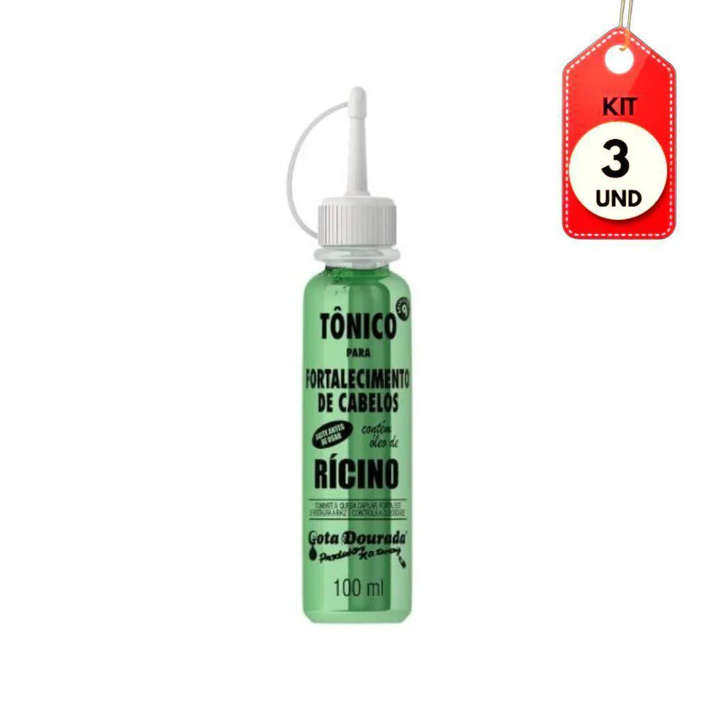 KIT C/03 GOTA DOURADA [óLEO DE RíCINO TôNICO FORTALECEDOR 100ML