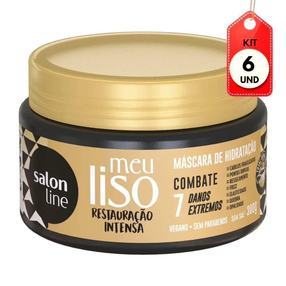 KIT C/06 SALON LINE MEU LISO MáSCARA RESTAURAçãO INTENSA 300G