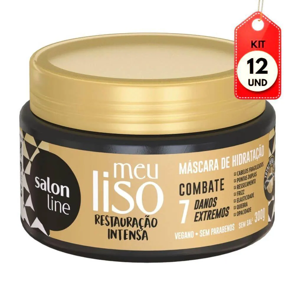 KIT C/12 SALON LINE MEU LISO MáSCARA RESTAURAçãO INTENSA 300G