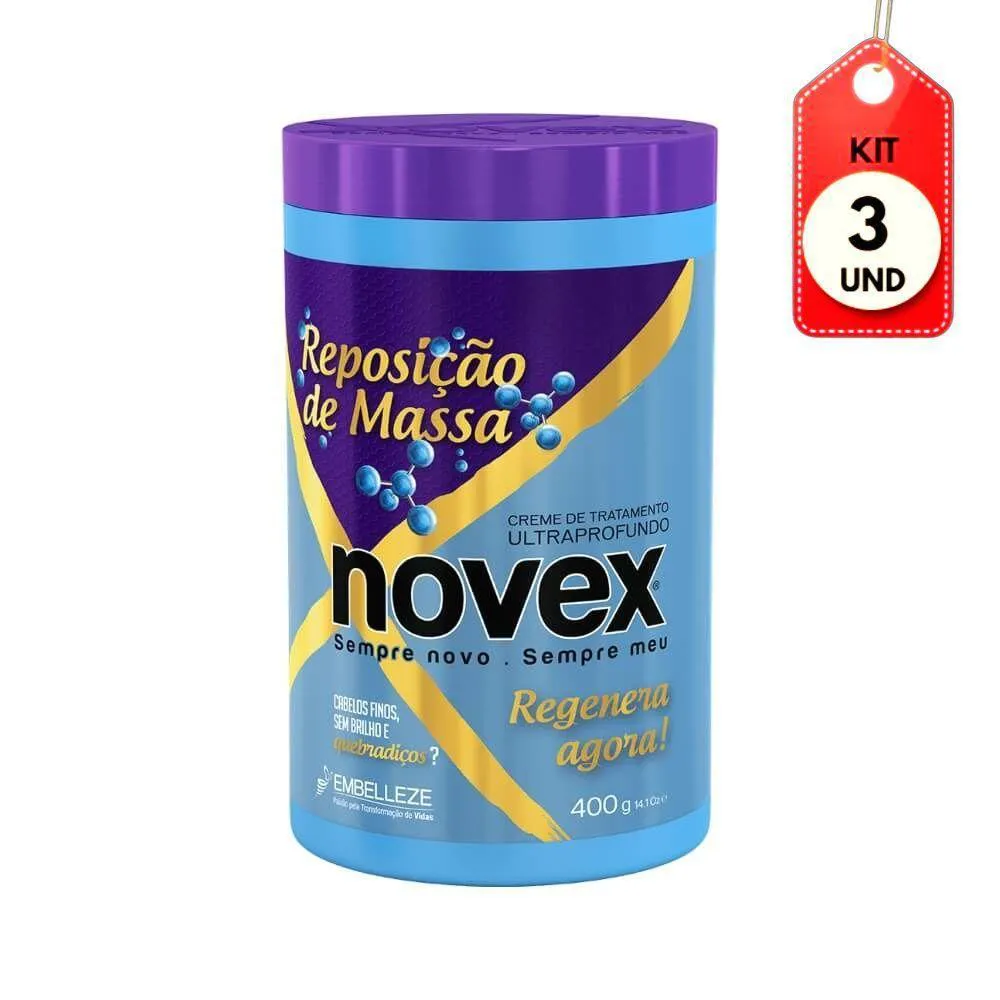 KIT C/03 NOVEX REPOSITOR DE MASSA CREME DE TRATAMENTO 400G
