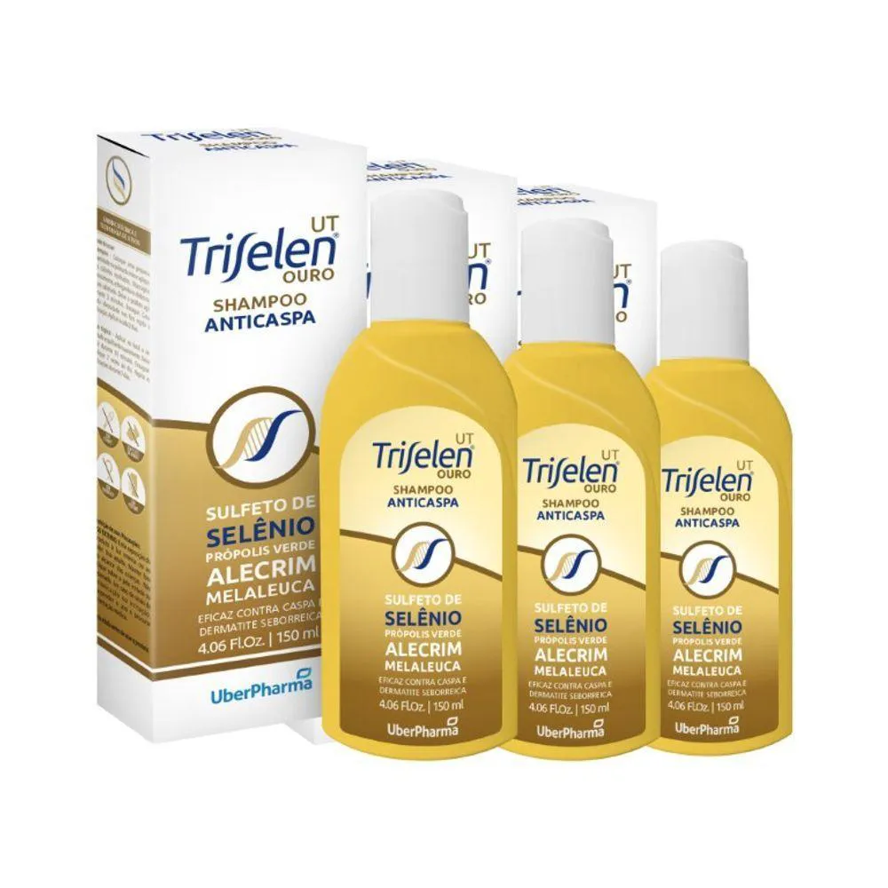 KIT 3X TRISELEN OURO SHAMPOO ANTICASPA 150ML UBERPHARMA B