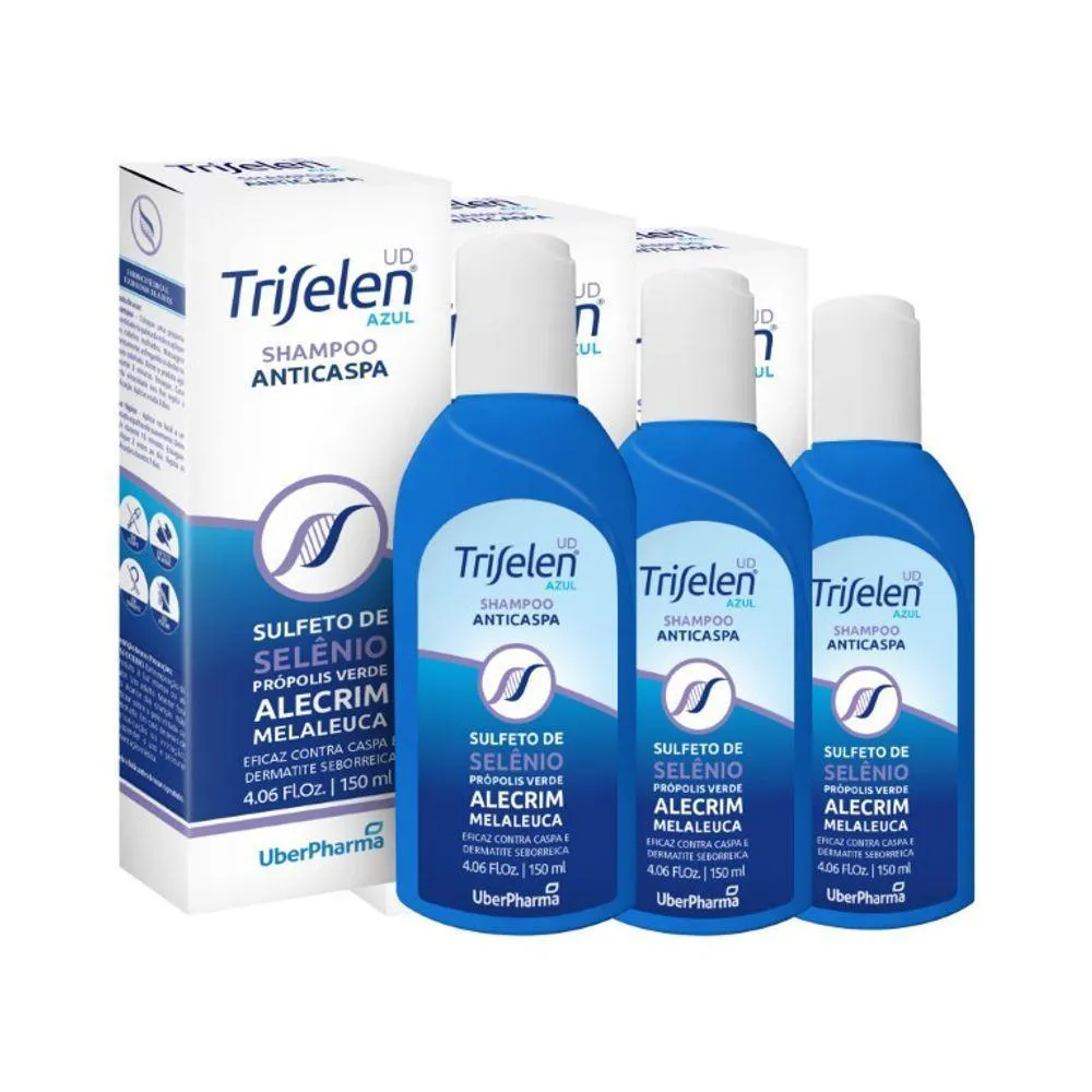 KIT 3X TRISELEN AZUL SHAMPOO ANTICASPA 150ML UBERPHARMA C
