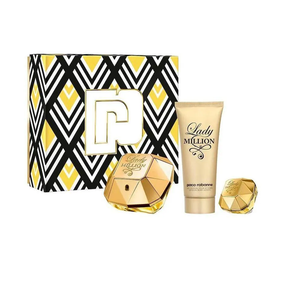 KIT PACO RABANNE LADY MILLION FEMININO EDP 80ML + LOçãO CORPORAL 100ML + MINI 5ML