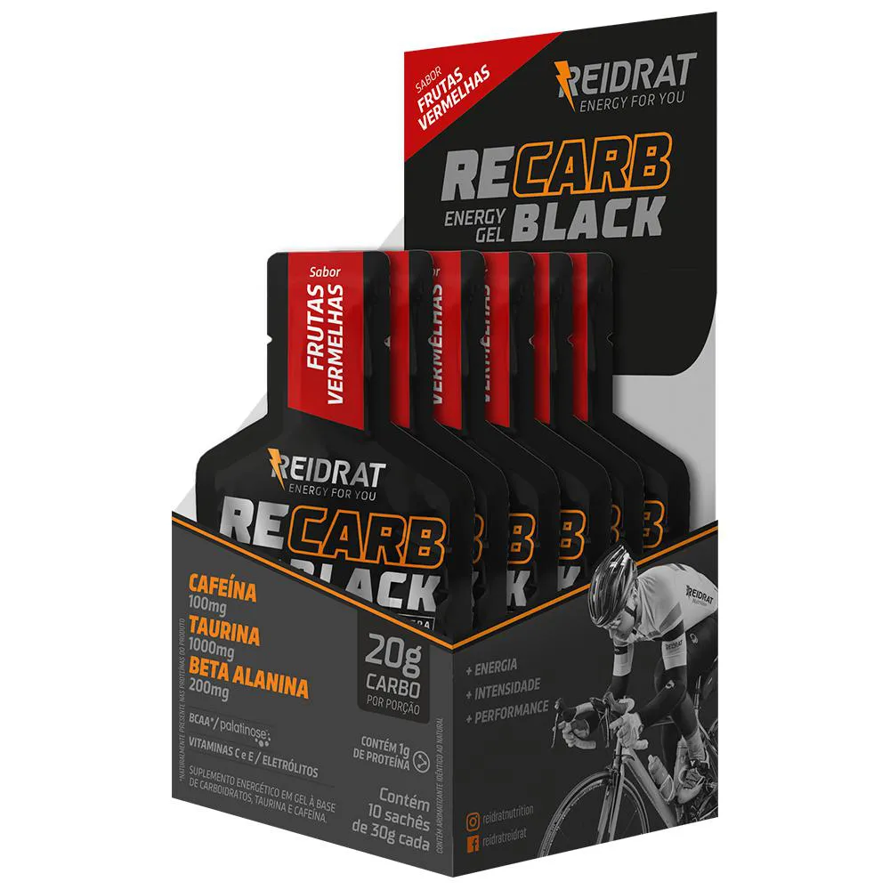 RECARB ENERGY GEL BLACK DISPLAY 10 SACHÊS DE 30G - FRUTAS VERMELHAS
