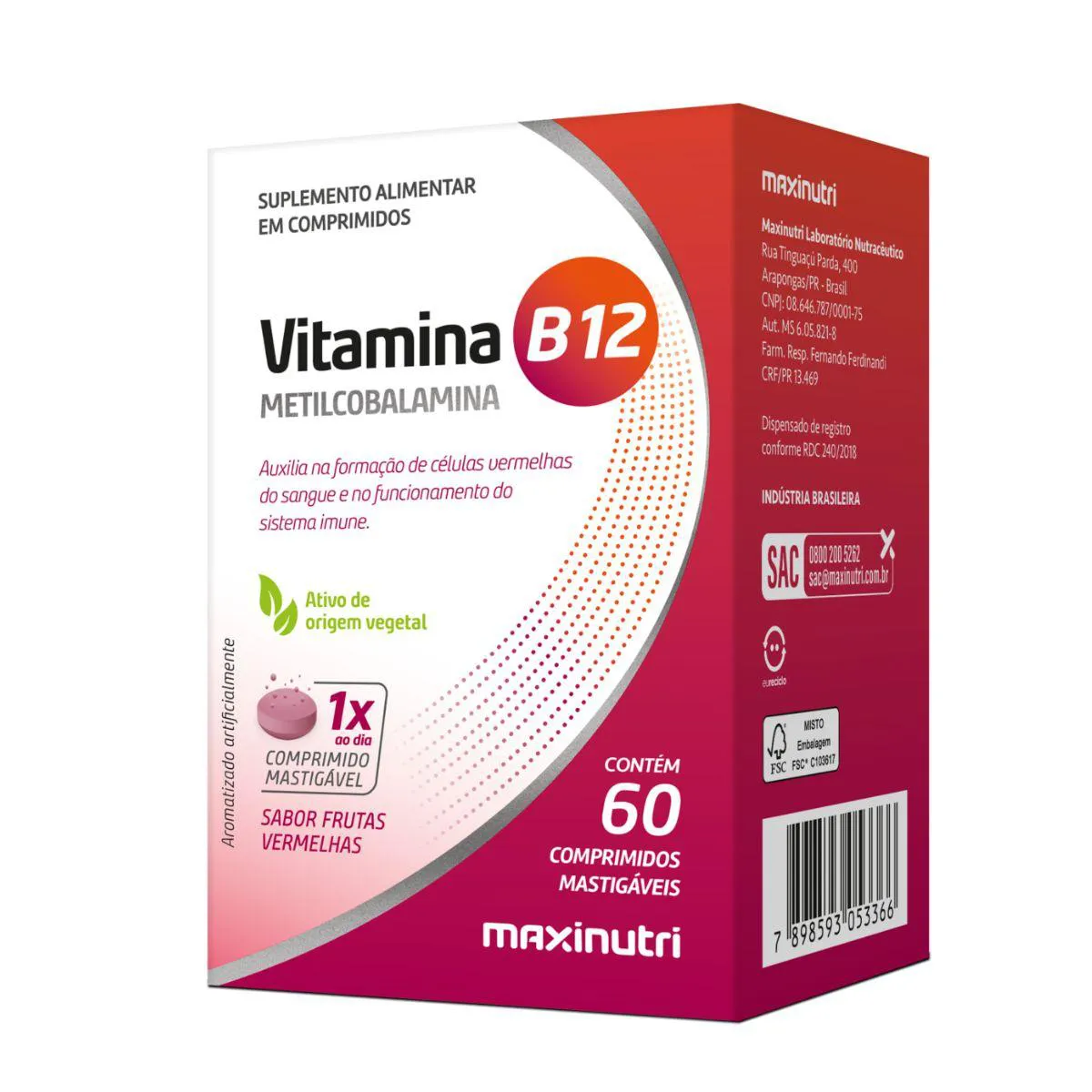 VITAMINA B12 MASTIGAVEIS - 60 CAPS MAXINUTRI