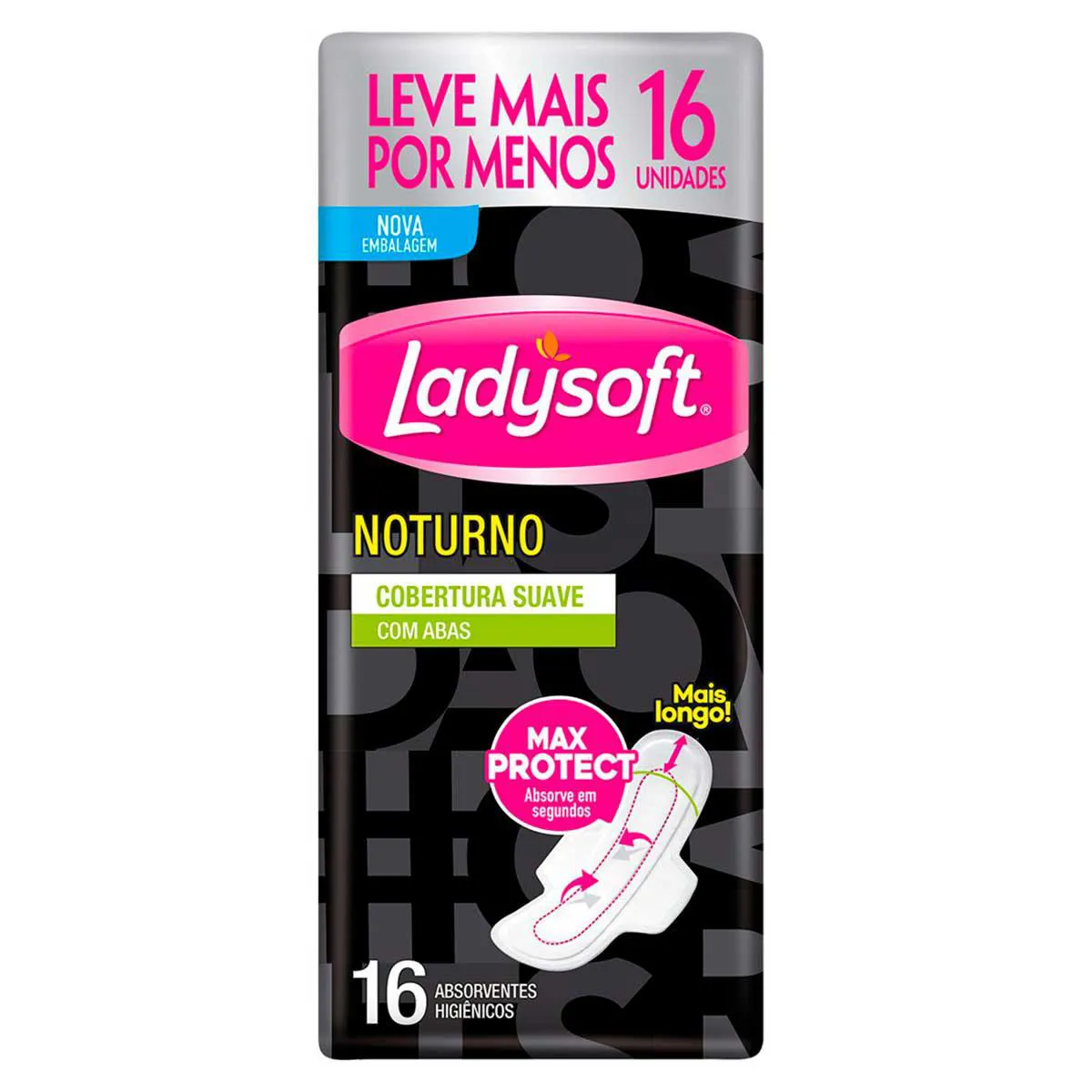 Absorvente Ladysoft Noturno Cobertura Suave com Abas 16 unidades