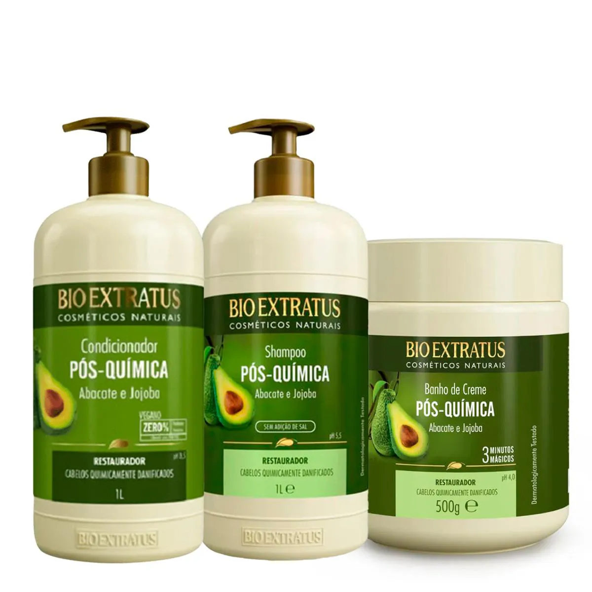 KIT BIO EXTRATUS PóS-QUíMICA SHAMPOO CONDICIONADOR E BANHO DE CREME (3 PRODUTOS)