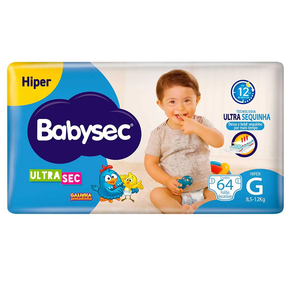 Fralda Babysec Ultrasec Galinha Pintadinha Hiper G 64 unidades