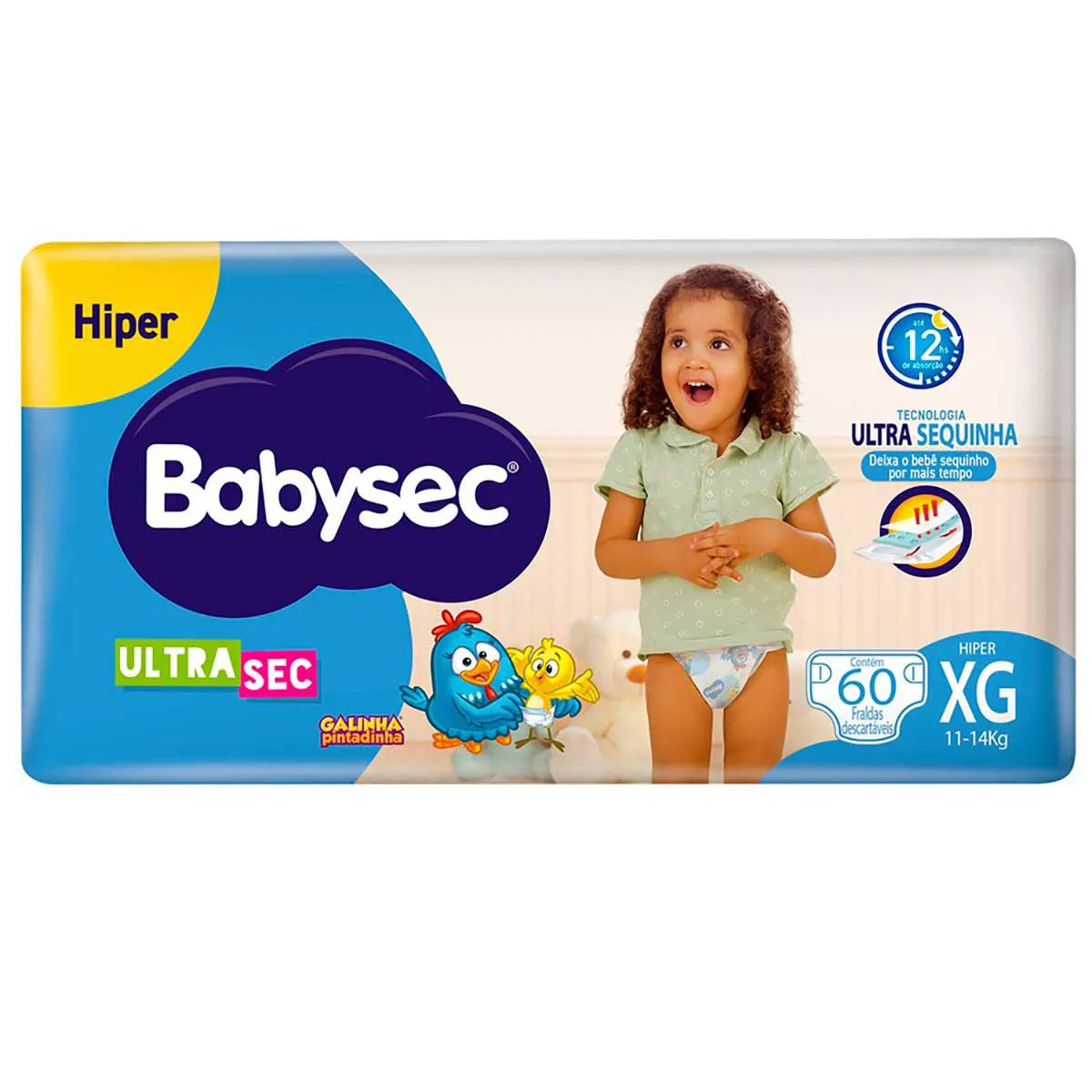 Fralda Babysec Ultrasec Galinha Pintadinha Hiper XG 60 unidades