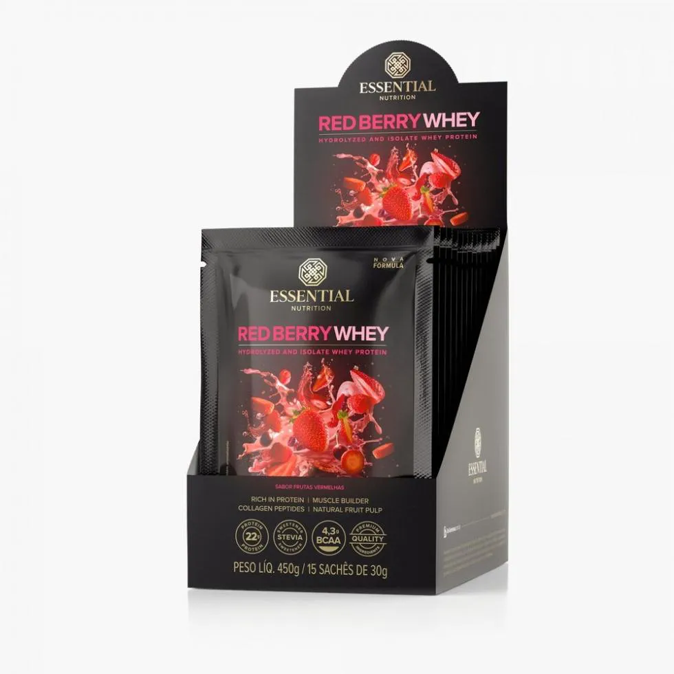 RED BERRY WHEY DISPLAY - 450G / 15 SACHêS - SABOR: FRUTAS VERMELHAS